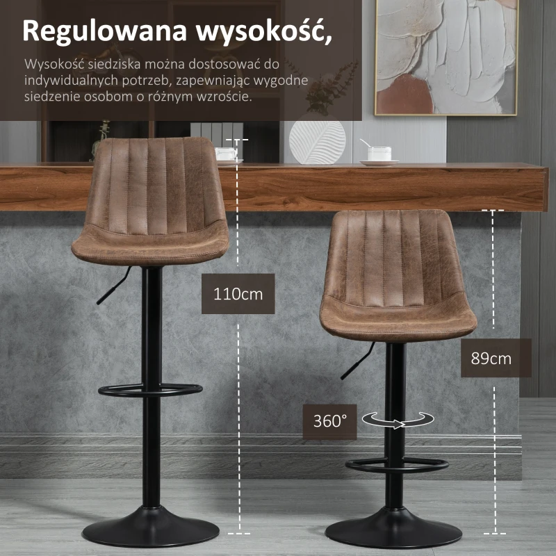 HOMCOM zestaw 2 krzeseł barowych, regulowany na wysokość stołek barowy z podnóżkami