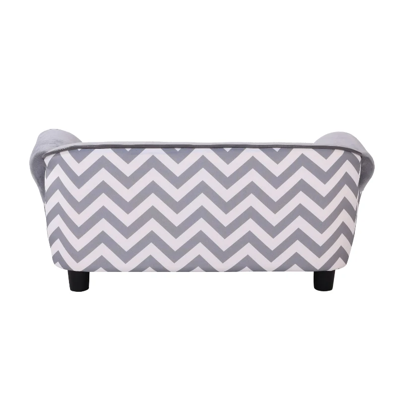 PawHut Hundesofa, Haustiersofa mit erhöhten Füßen, Hundecouch, Hundeliege mit Kissen, Hundebett, Katzensofa, Waschbar, Samt, Grau, 73,5 x 41 x 33 cm