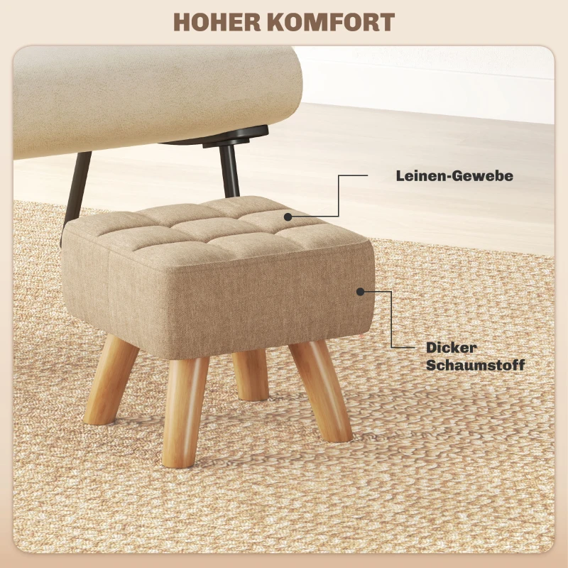 HOMCOM Fußhocker mit Polsterung, Leinenoptik, Holzbeine, bis 110 kg belastbar, Braun