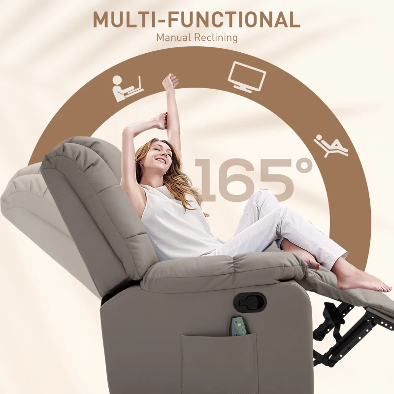 HOMCOM massagebank, tv-stoel, relaxstoel met massagefunctie, PU-leer + hout + metaal + schuimstof, 90 x 97 x 99 cm massagebank tv-stoel ligfunctie | Aosom.nl