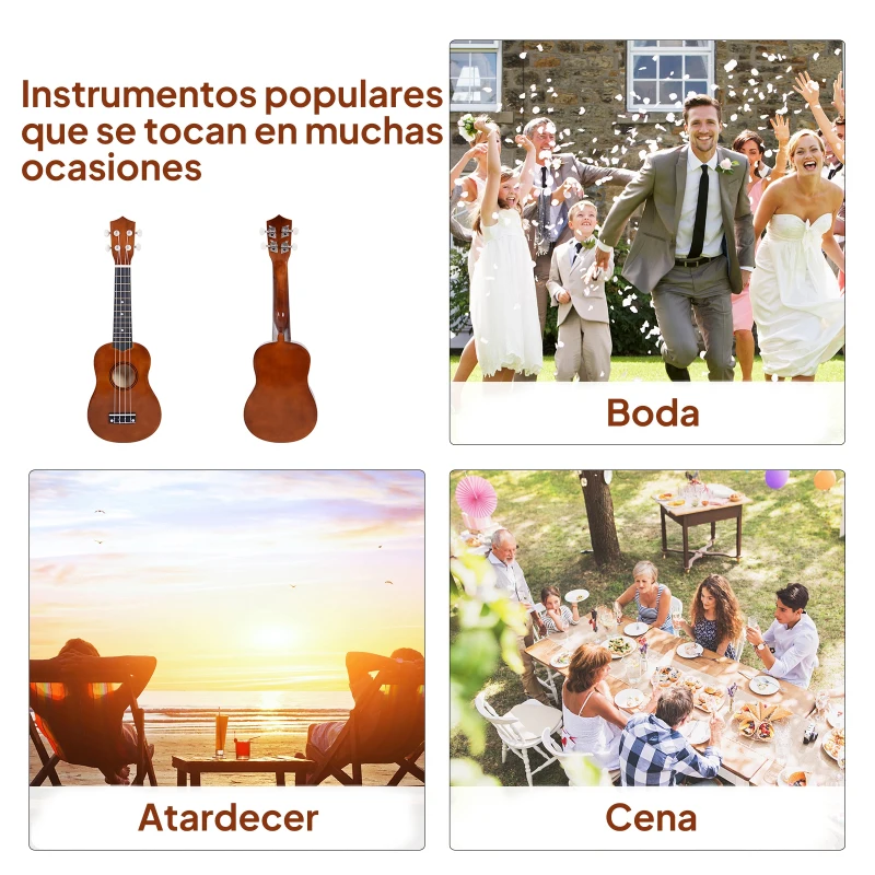 HOMCOM Ukelele de 21 Polegadas para Iniciantes com cordas de nylon 53x17.5x6.2cm marrom