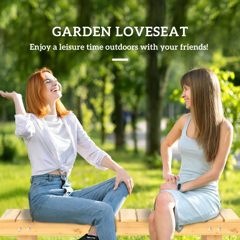 Outsunny Wooden Garden Bench, 2 Seater Outdoor Bench, Fir Wood Backless Patio Loveseat with Slatted Seat for Park, 110 x 38 x 35 cm, Natural