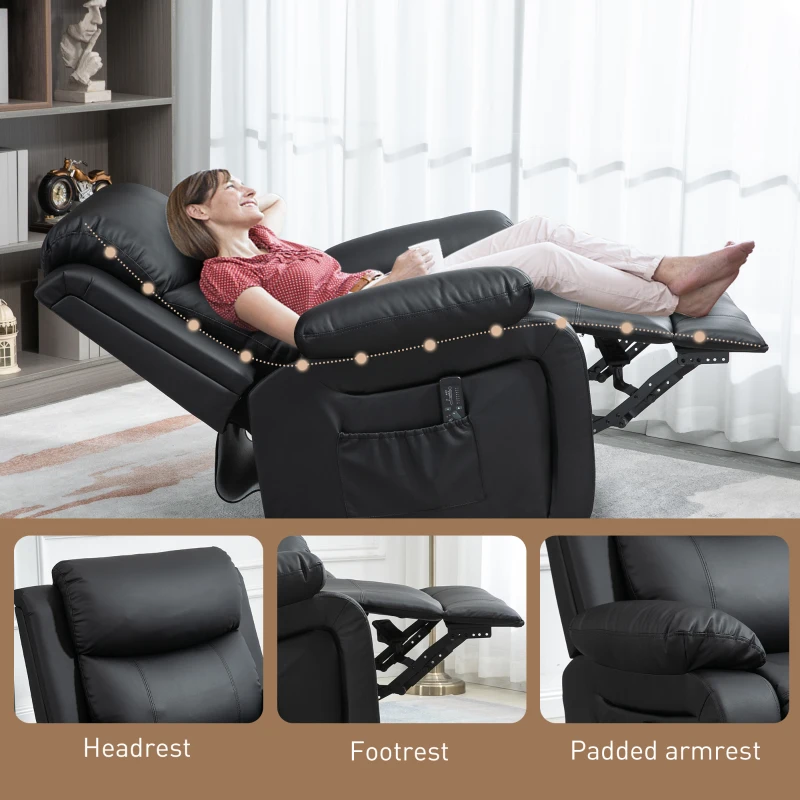HOMCOM Massagestoel met 8 trillingskoppen, relaxfauteuil, verstelbare rugleuning en voetsteun, zwart