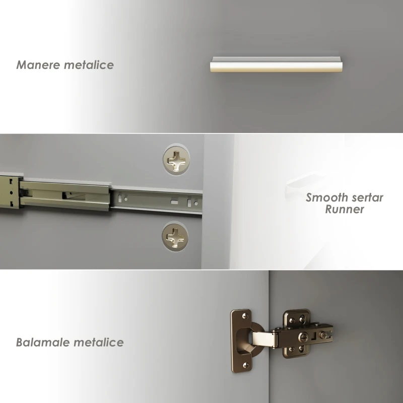 HOMCOM Comodă Modernă cu 3 Dulapuri și 2 Sertare din Lemn Gri Deschis