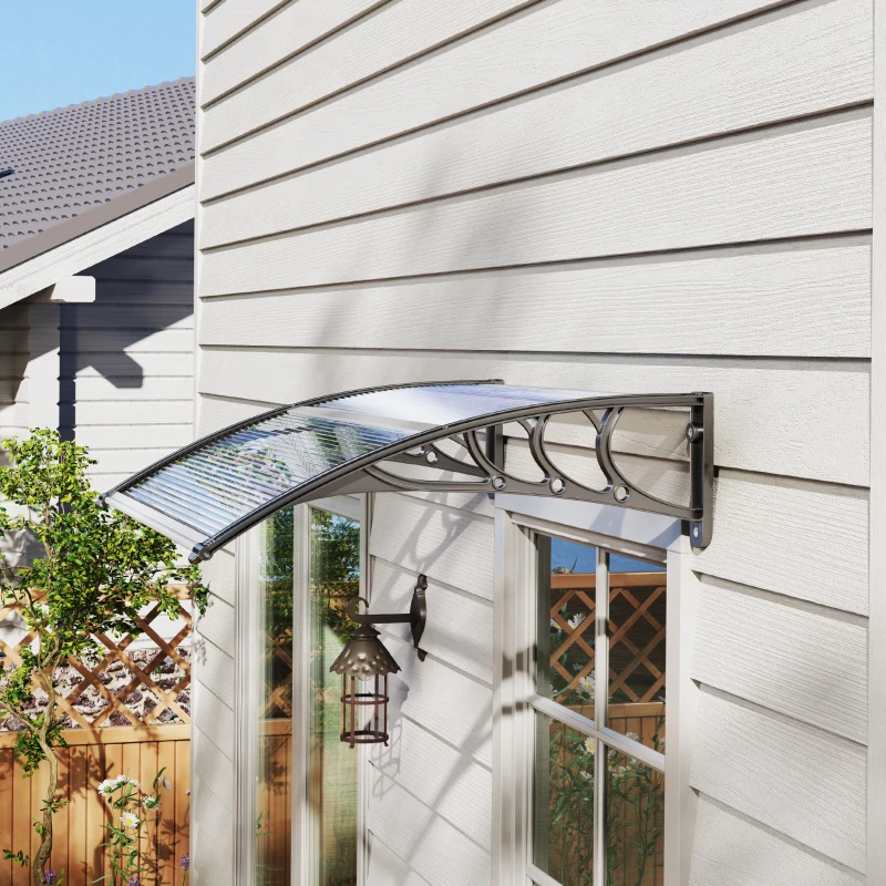 Outsunny 0.8 x 1 m Window Awning, Modern Door Awning , Polycarbonate Cover Outdoor Rain Snow Sunlight Protection Hollow Sheet(m-10)
