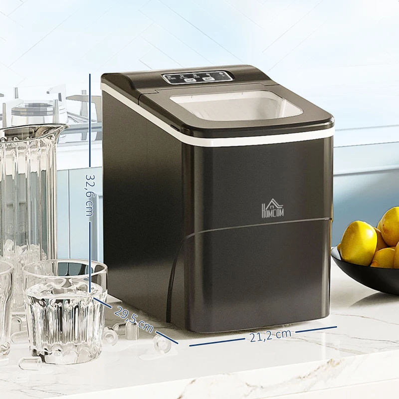 HOMCOM Eiswürfelmaschine 12kg/24h 2L Eiswürfelbereiter mit LED-Display, 2 L Wassertank, 90 W, Schwarz