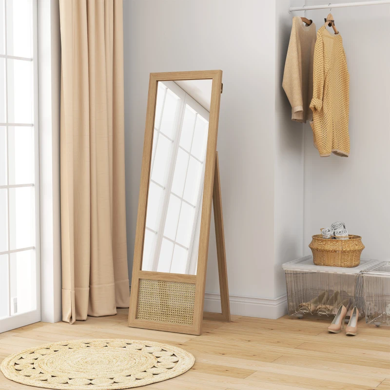 HOMCOM Espelho de Corpo Inteiro 160x50 cm Espelho de Pé ou de Parede com Moldura de Madeira e Suporte  Madeira