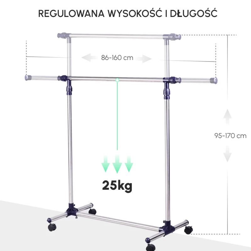 HOMCOM STOJAK WIESZAK NA UBRANIA NA KÓŁKACH