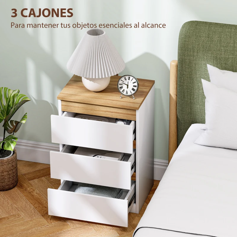 HOMCOM Pack de 2 Mesitas de Noche Estrechas de 3 Cajones Cajoneras para Salón Pasillo 40x30x59,5 cm Blanco