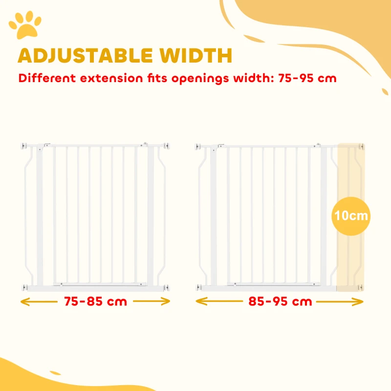 PawHut Veiligheidshek voor honden, barrière, muurbevestiging met drukknopen, verstelbaar van 75 cm tot 95 cm, wit