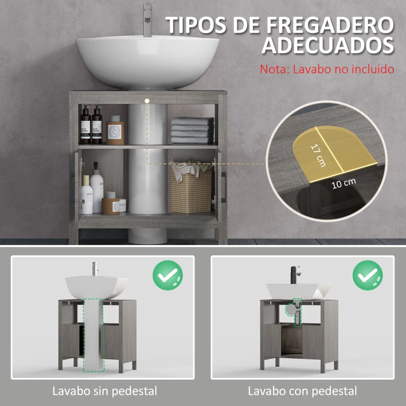 kleankin Mueble para Debajo del Lavabo Armario de Suelo para Baño de Estilo Moderno 60x30x60 cm Gris