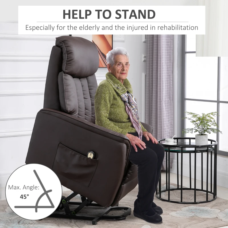 HOMCOM Opsta stoel elektrische opstahulp met ligfunctie en voetsteun bruin