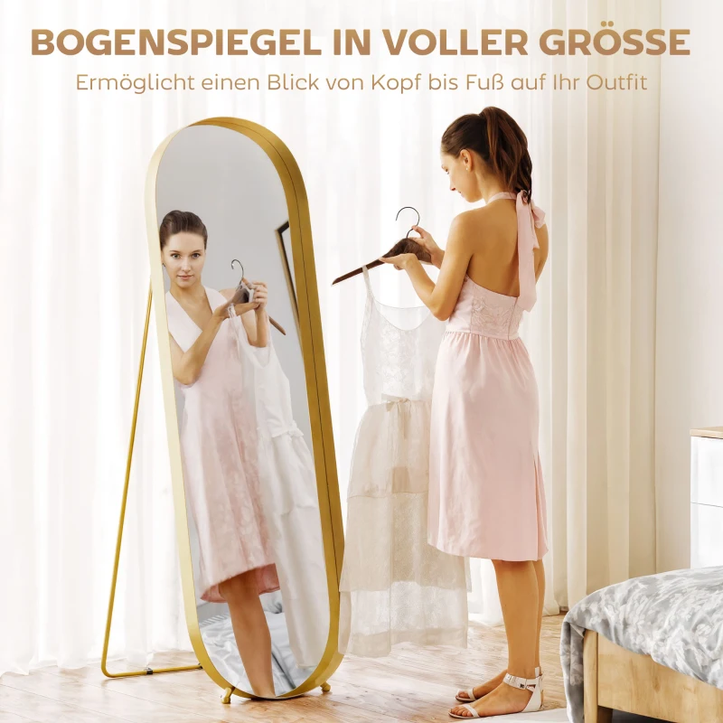 HOMCOM Ganzkörperspiegel mit Metallrahmen, 160 x 50 cm, goldfarbener Rahmen, für Wohnzimmer, Schlafzimmer