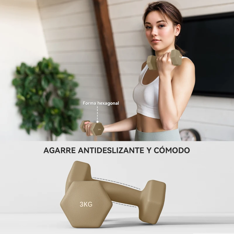 SPORTNOW Juego de Mancuernas de 6 Piezas 2 x1 kg 2 x2 kg 2 x3 kg con Estuche de Transporte para Ejercicio en Casa Gimnasio