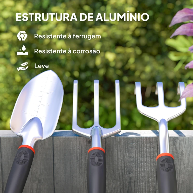 Outsunny Conjunto de Ferramentas para Jardim de 9 Peças Ferramentas de Jardinagem com Tesouras de Podar com Bloqueio e Bolsa Verde e Preto