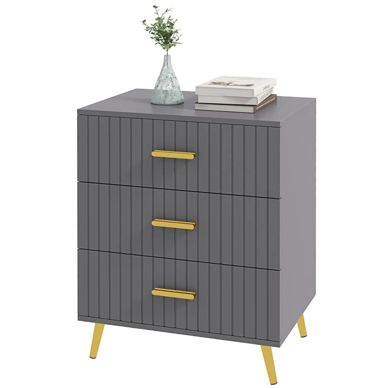 HOMCOM Cassettiera 3 Cassetti Moderna in Legno e Alluminio, 60x40x71.5 cm, Oro e Grigio Scuro