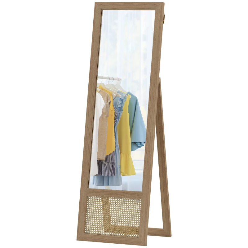 HOMCOM Espelho de Corpo Inteiro 160x50 cm Espelho de Pé ou de Parede com Moldura de Madeira e Suporte  Madeira
