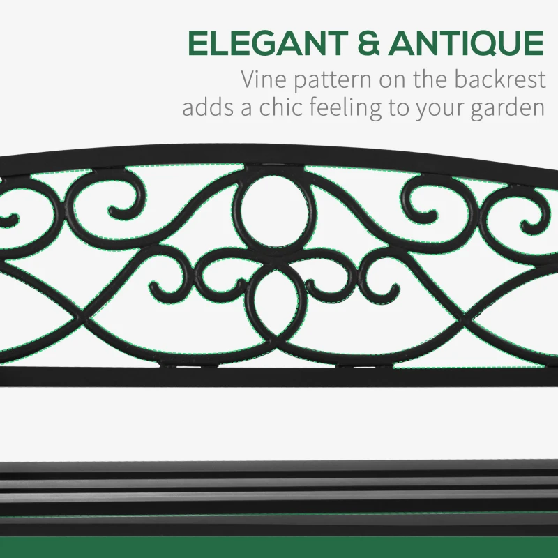 Outsunny 2-Seater Garden Bench Outdoor Bench with Inclined Backrest Slatted Seat Comfortable Armrests Steel Frame Cast Iron 128 x 58.5 x 85 cm Black