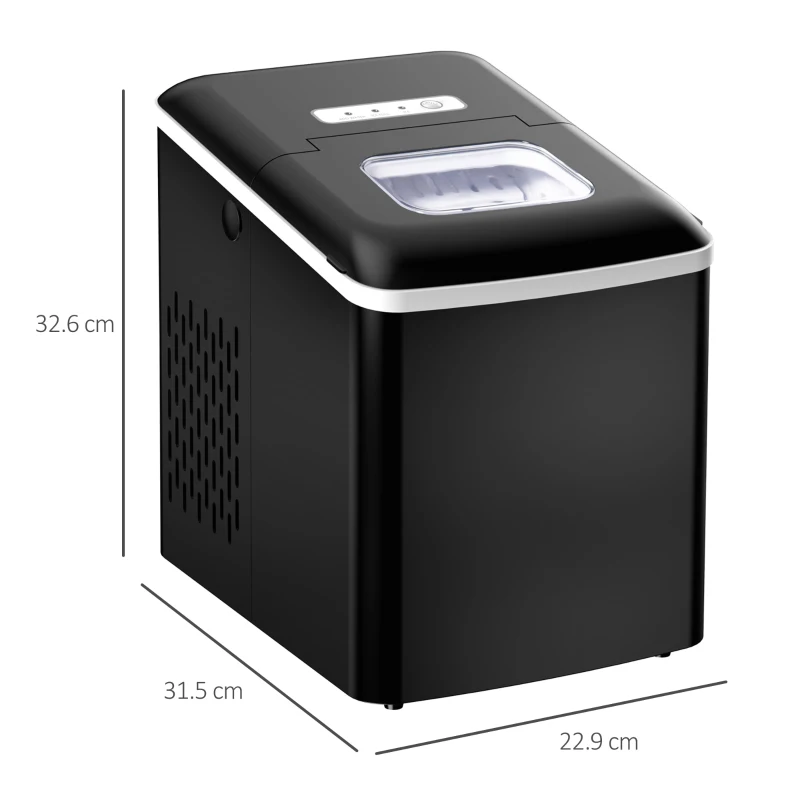 HOMCOM Macchina del Ghiaccio per Casa Autopulente Professionale 2L, 9 Cubetti in 8 Minuti, Fabbricatore Ghiaccio 90W Nero 21.2x29.5x32.6cm
