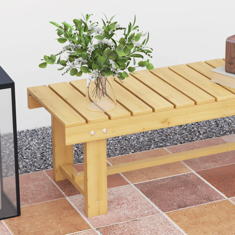 Outsunny Wooden Garden Bench, 2 Seater Outdoor Bench, Fir Wood Backless Patio Loveseat with Slatted Seat for Park, 110 x 38 x 35 cm, Natural