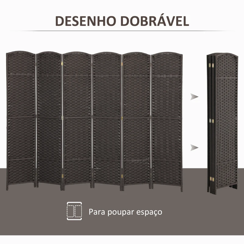 HOMCOM Biombo de 6 Painéis Separador de Ambientes Dobrável 240x1,6x170 cm para Sala de Estar Dormitório Escritório Marrom