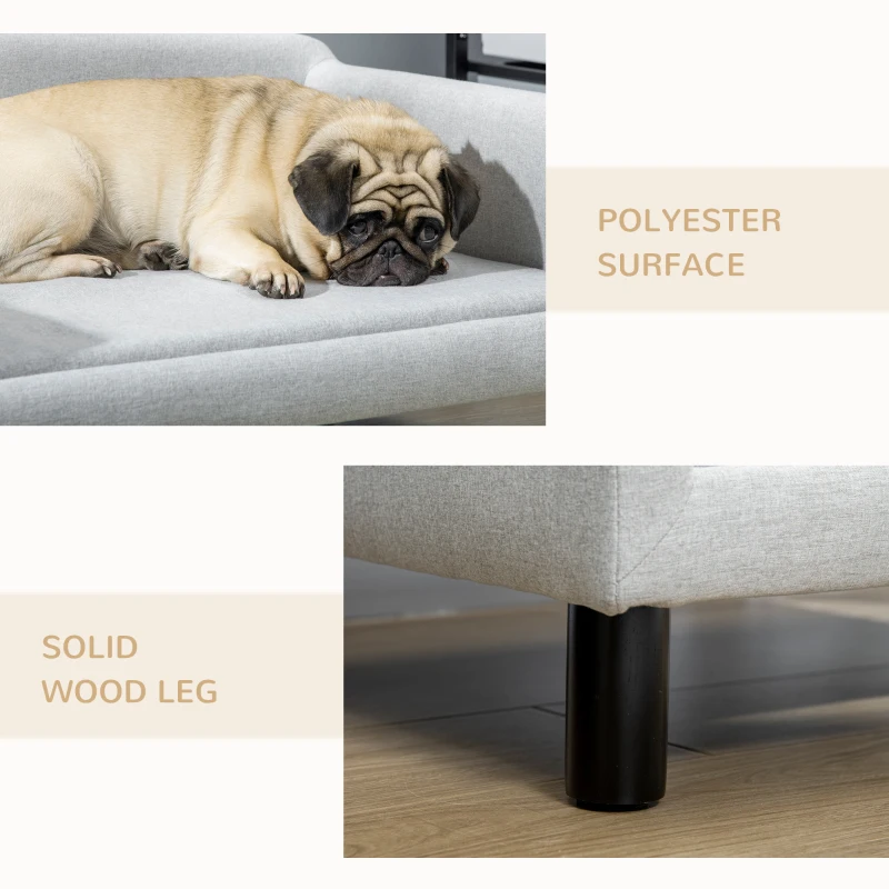 PawHut Hondenbank met zachte bekleding huisdierbank hondenbed kattenbank met houten poten(m-5)