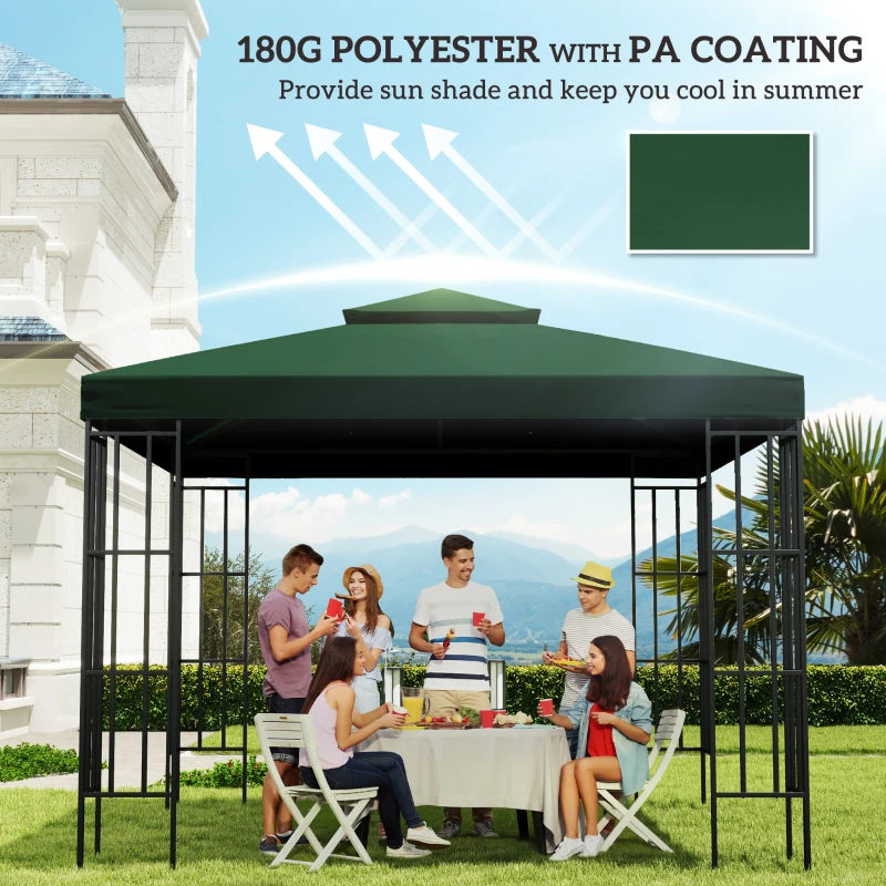 Outsunny 3(m) Gazebo Top Cover Double Tier Canopy Replacement Pavilion Roof Dark Green(m-6)