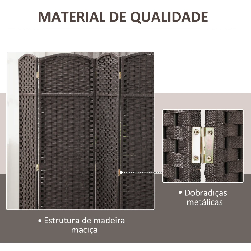 HOMCOM Biombo de 6 Painéis Separador de Ambientes Dobrável 240x1,6x170 cm para Sala de Estar Dormitório Escritório Marrom