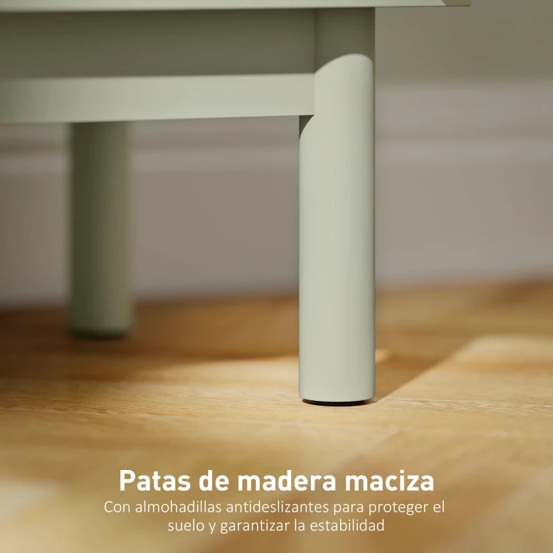 HOMCOM Mesilla de Noche con Puerta de Ratán Estante Ajustable y Patas de Madera Estilo Bohemio 40x35x58 cm Verde Claro