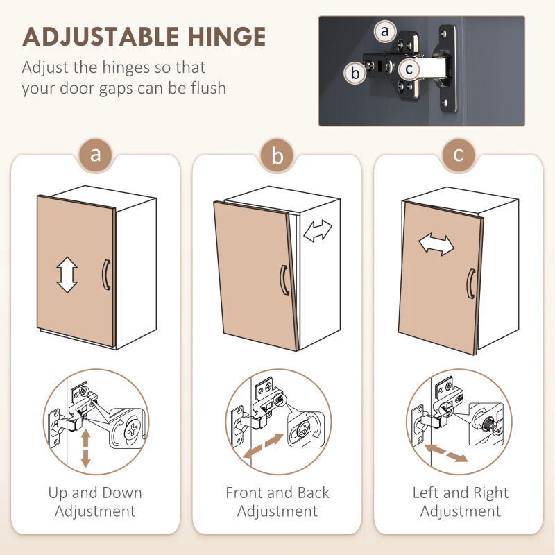 HOMCOM Freestanding Kitchen Cupboard, 4-Door Storage Cabinet with Adjustable Shelves, Modern Kitchen Pantry for Dining Room, 170cm, Grey Wood Effect