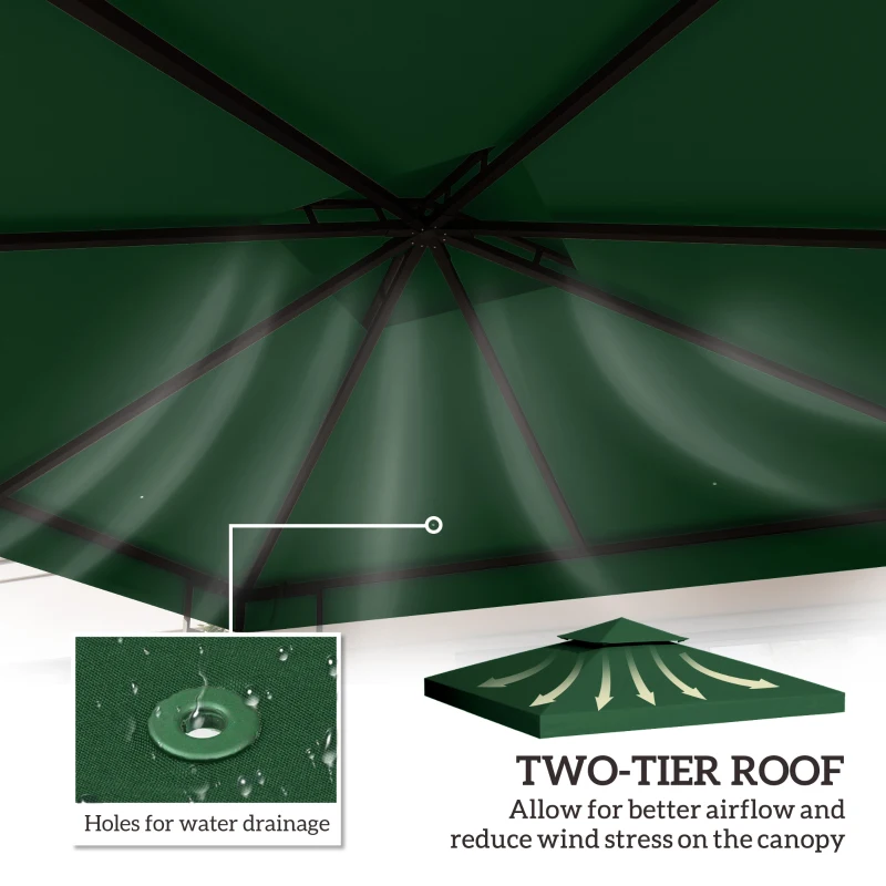 Outsunny 3(m) Gazebo Top Cover Double Tier Canopy Replacement Pavilion Roof Dark Green(m-4)