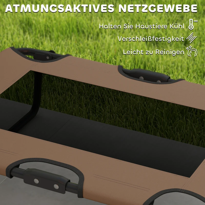 PawHut Erhöhtes Hundebett klappbar Haustierbett, Outdoor Hundeliege mit Netzdesign Kaffee Oxford 75 x 51 x 18 cm