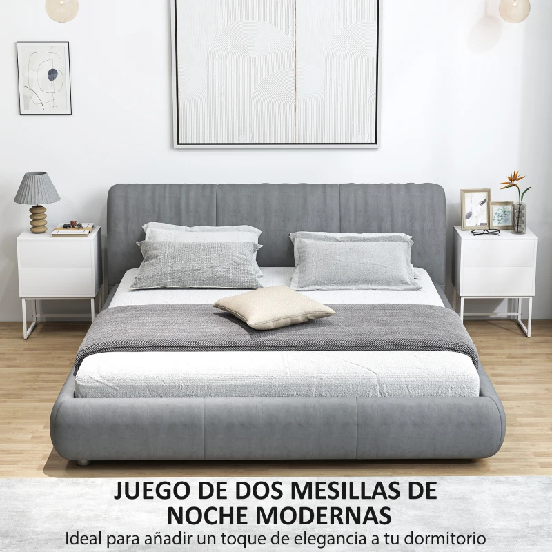 HOMCOM Pack de 2 Mesitas de Noche Estrechas con 2 Cajones Apertura por Presión y Patas de Acero 40x30x55 cm Blanco