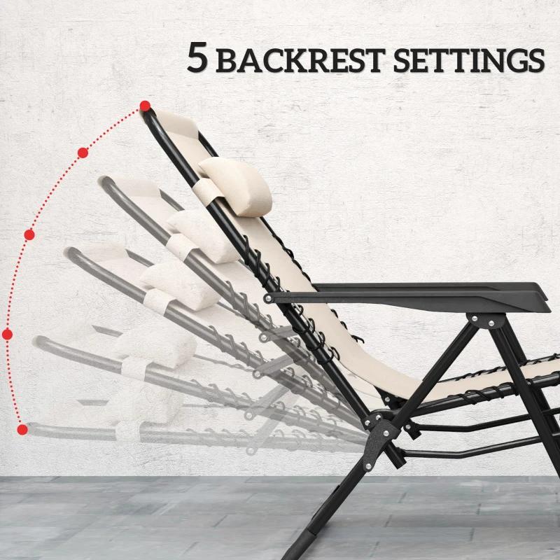 Outsunny Folding Zero Gravity Chairs, 3 Pieces Adjustable Sun Lounger and Table Set with Cup Holder and Headrest, Patio Bistro Set with Reclining Garden Chairs for Outdoor, Beige