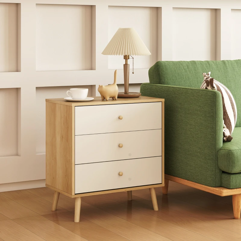 HOMCOM Commode 3 tiroirs meuble de rangement style moderne pour chambre à coucher, salon - 60 x 35 x 65 cm, chêne