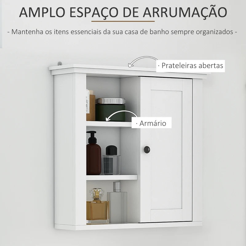 HOMCOM Armário de banheiro com 3 níveis abertos 1 porta 53x14,5x50,5 cm Branco