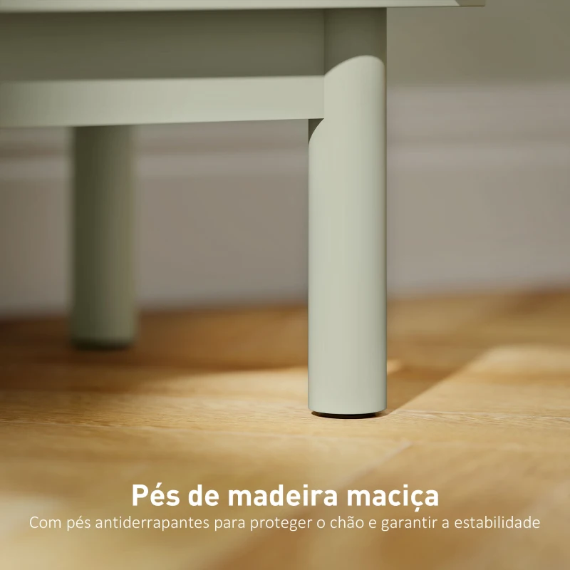 HOMCOM Mesa de Cabeceira com Porta de Vime Prateleira Ajustável e Pés de Madeira Estilo Boémio Mesa Auxiliar 40x35x58 cm Verde