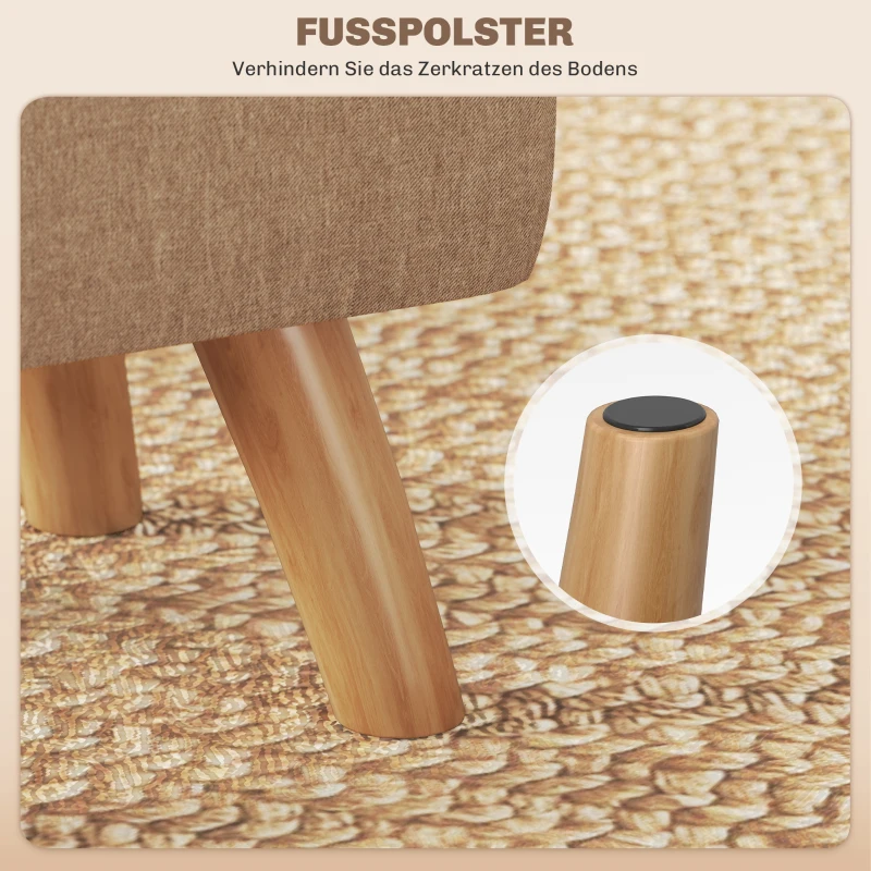 HOMCOM Fußhocker mit Polsterung, Leinenoptik, Holzbeine, bis 110 kg belastbar, Braun