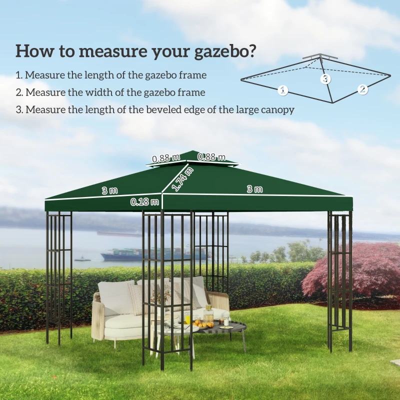 Outsunny 3(m) Gazebo Top Cover Double Tier Canopy Replacement Pavilion Roof Dark Green(m-3)