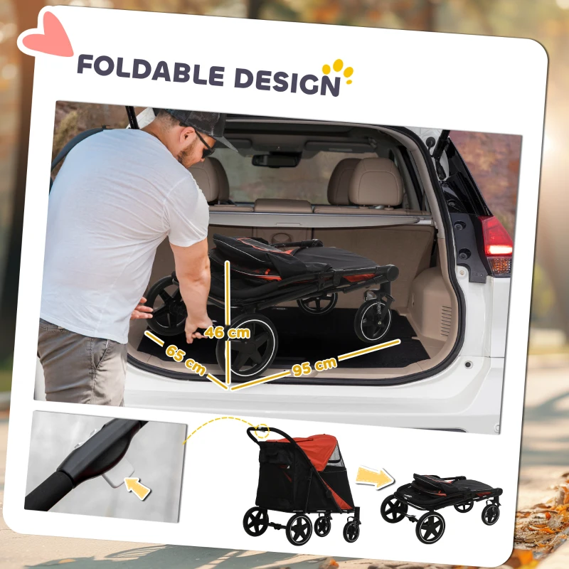 PawHut Foldable Pet Stroller, with Universal Wheels, Shock Absorber, for Medium and Large Dogs - Black(m-5)