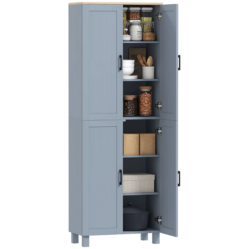 HOMCOM Freestanding Kitchen Cupboard, 4-Door Storage Cabinet with Adjustable Shelves, Modern Kitchen Pantry for Dining Room, 170cm, Grey Wood Effect