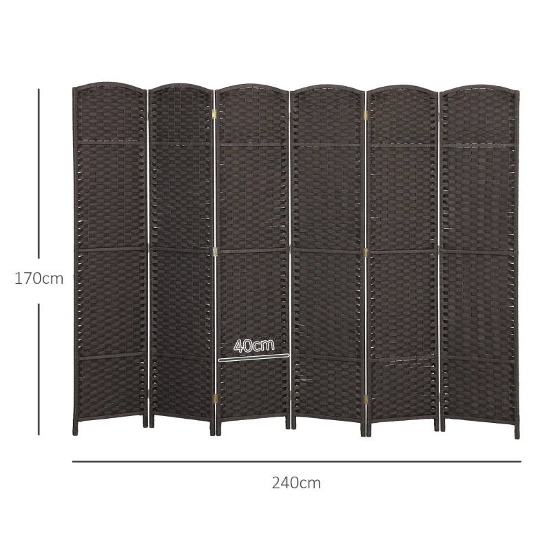 HOMCOM Biombo de 6 Painéis Separador de Ambientes Dobrável 240x1,6x170 cm para Sala de Estar Dormitório Escritório Marrom