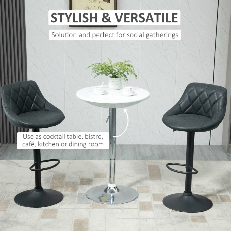 HOMCOM bartafel moderne eettafel bureau hoogte instellen metaal ABS-lak wit Ø 61 x 76-97 cm