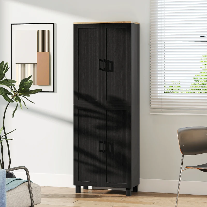 HOMCOM Freestanding Kitchen Cupboard, 4-Door Storage Cabinet with Adjustable Shelves, Modern Kitchen Pantry for Dining Room, 170cm, Black