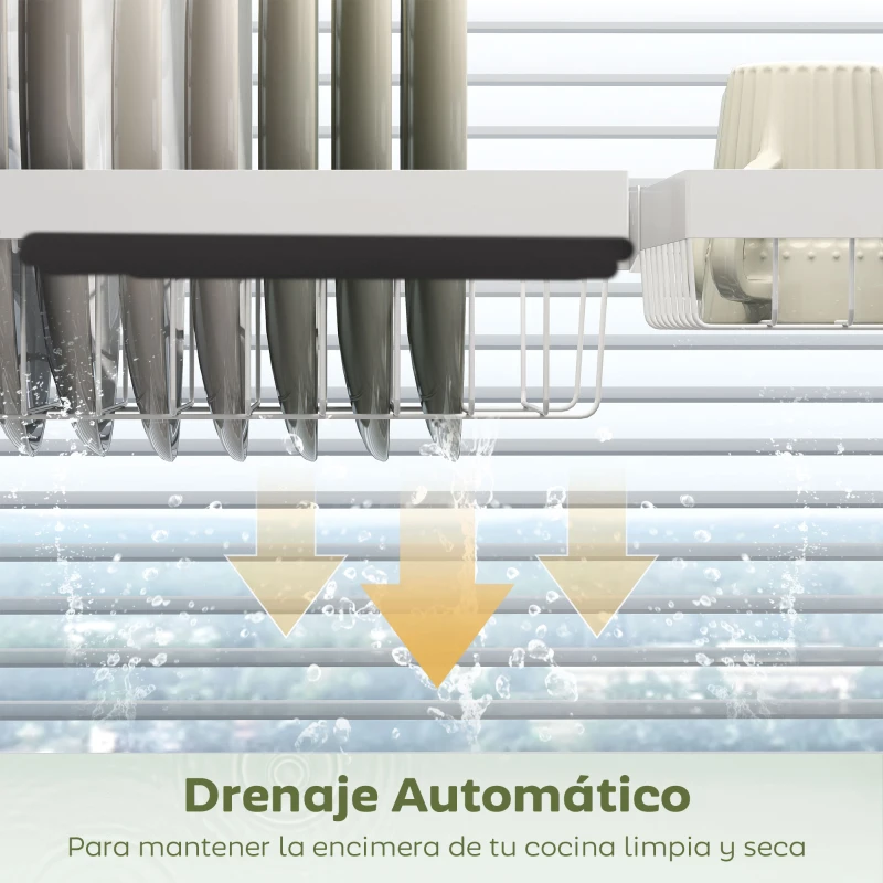 HOMCOM Escurreplatos de Acero de 2 Niveles para Fregadero con Soporte de Tabla de Corte y Cubiertos 100x30x54,5cm Blanco