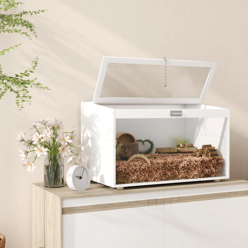 PawHut Gaiola para Hamster com Tampa Abatível e Janela de Acrílico Transparente 80x50x50 cm Branco