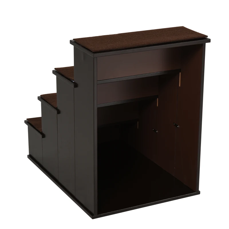 PawHut Haustiertreppe, für Hunde/Katzen, 4-stufig, Kurzplüsch, bis 30 kg, 40 x 59 x 54,2 cm, Dunkelbraun