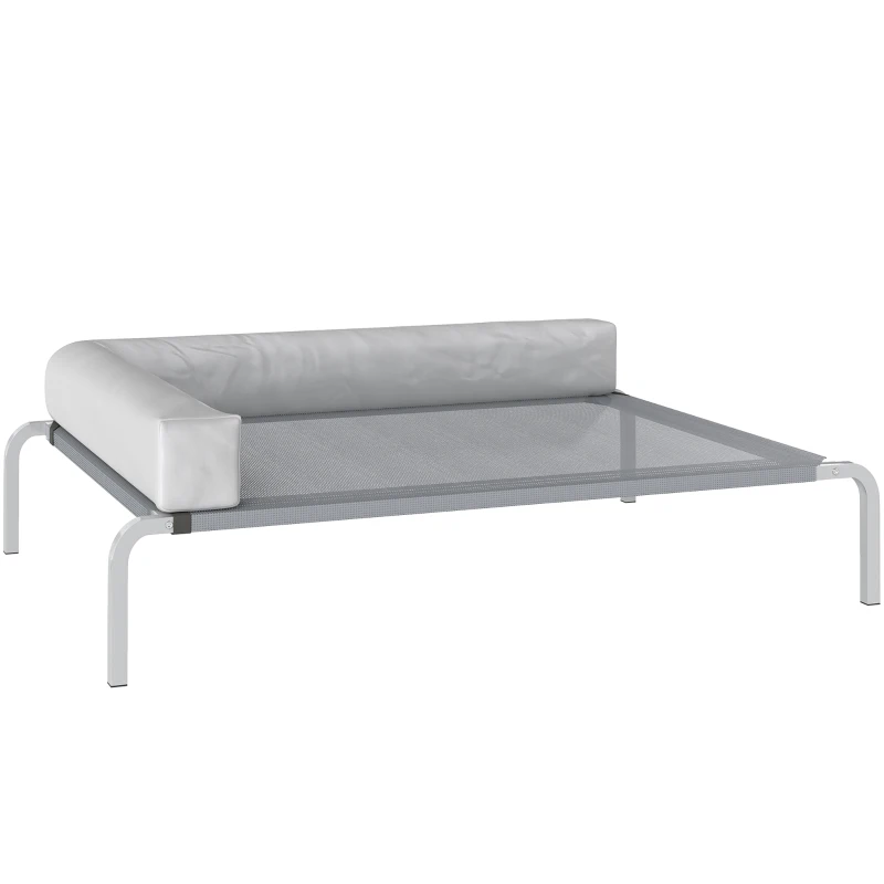 PawHut Pat Ridicat cu Pernă Detasabilă, Plasa Ventilată, Talie Medie, Gri Deschis