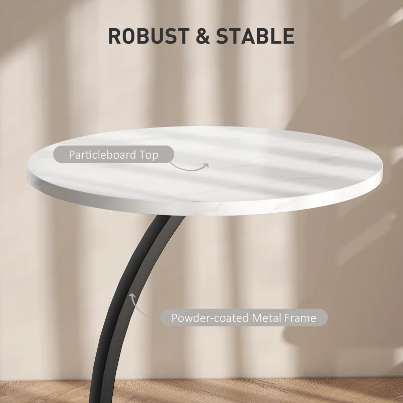 HOMCOM C Shaped Side Table, Round Bedside Table with Marble Effect Top, Modern Coffee Table Sofa End Table with Metal Frame for Living Room Bedroom Office, White