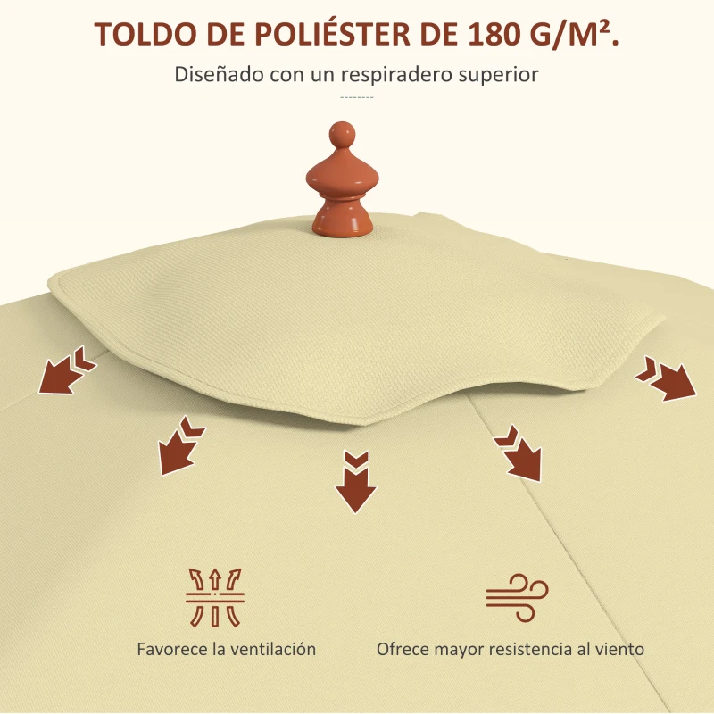 Outsunny Sombrilla de Jardín Rectangular 200x150x235 cm Inclinable con Anti-UV y Poste de Madera para Terraza Patio Beige